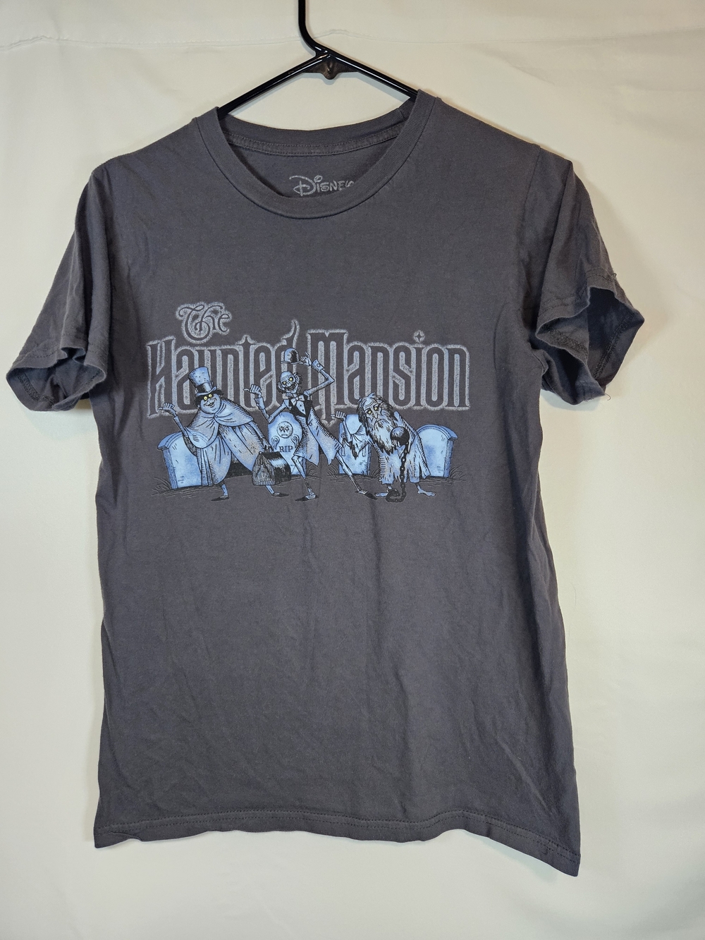 Disney Haunted Mansion Men’s Tee in Charcoal Gray with Light Blue Graphic